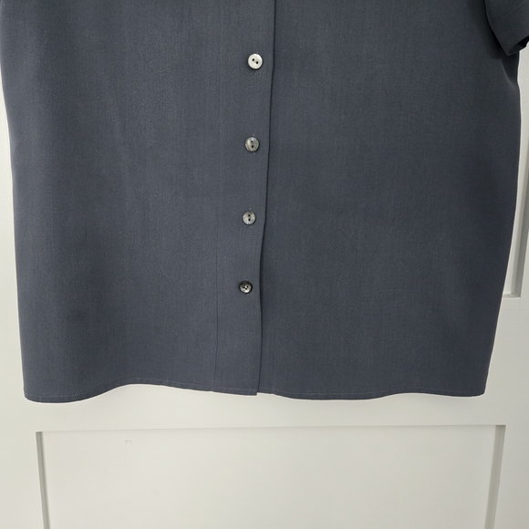 Vintage Preview Collection Blue/Grey Blouse with Cream Lace Collar 100% Silk - Picture 4 of 11